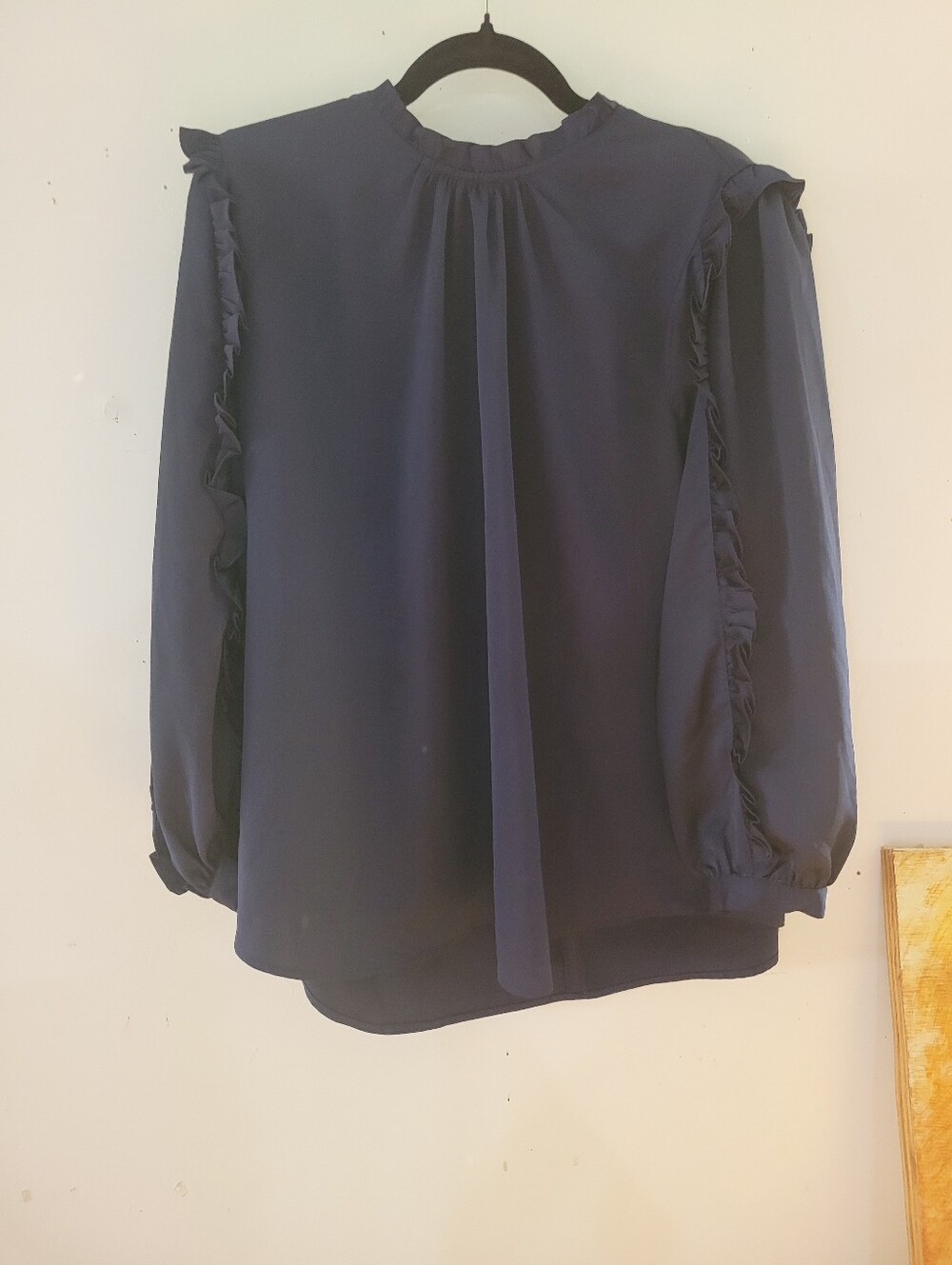 J. Crew 2X Ruffle-Trim Navy Long-Sleeve Women's Blouse